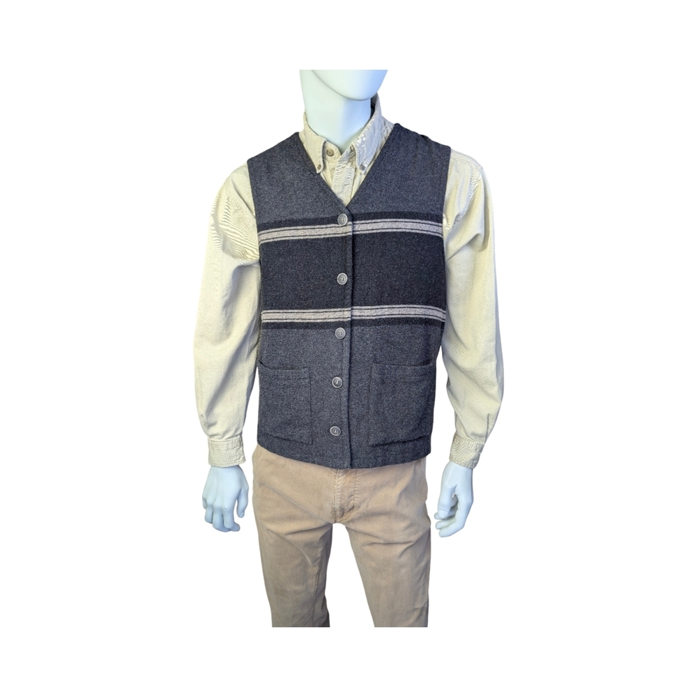 Vintage Jacob Eclectic Grandpa Sweater Vest, Button Front, Pockets And Stripes